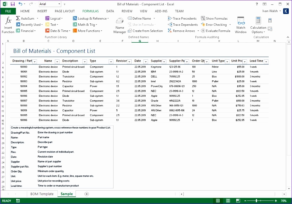 10 Bom Template Excel Excel Templates