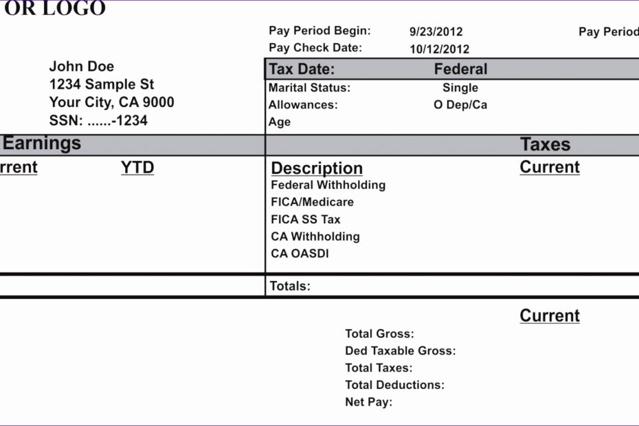 12 Paycheck Stub Template Excel Excel Templates