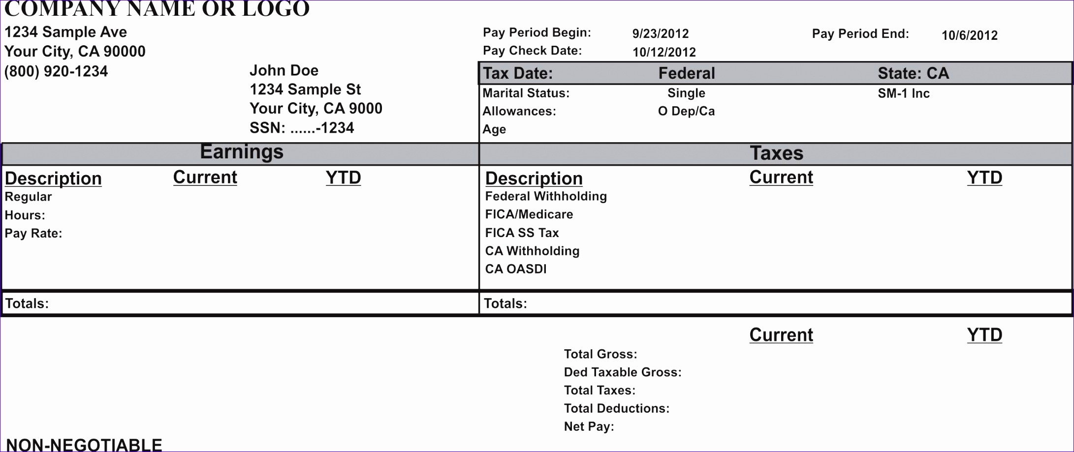 12 Paycheck Stub Template Excel Excel Templates