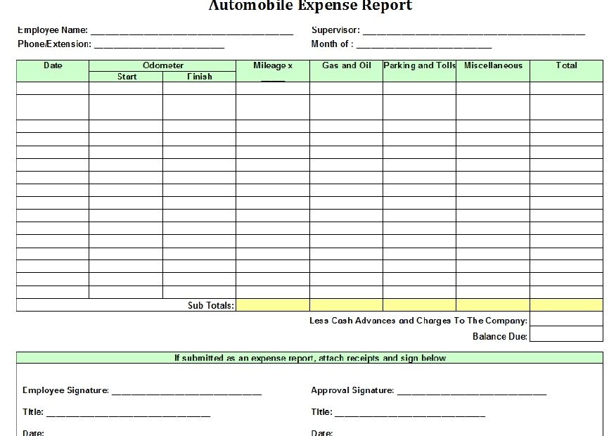 13 Free Sample Auto Expense Report Templates Printable Samples