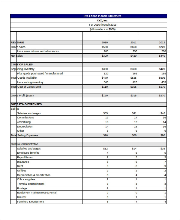 20 Pro Forma Excel Template Excel Documents Download