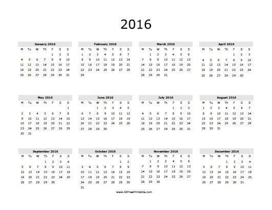 2016 Calendar Free Printable