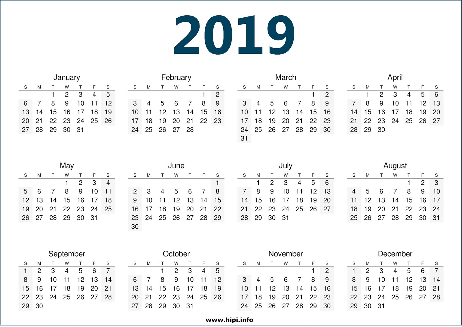2019 Printable Calendar Free Printable Monthly Calendar