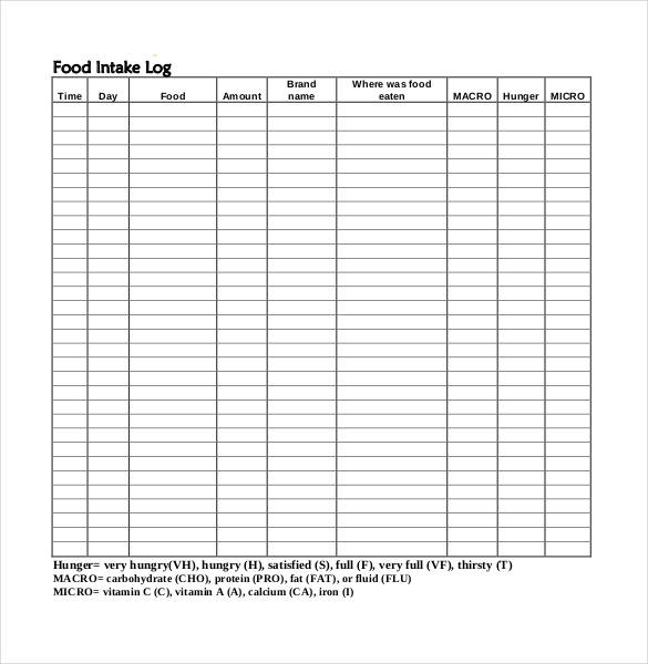 33 Food Log Templates DOC PDF Excel