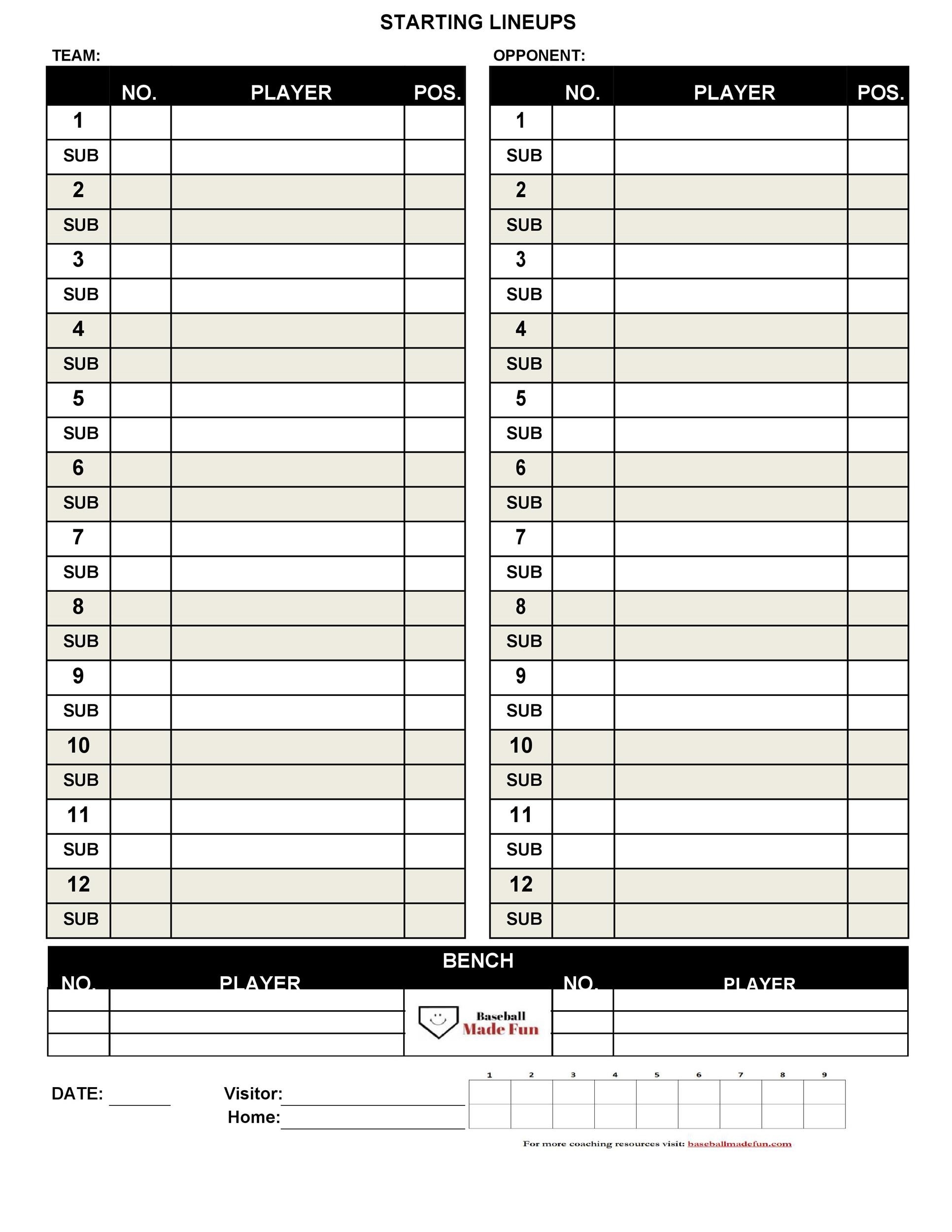 33 Printable Baseball Lineup Templates Free Download TemplateLab