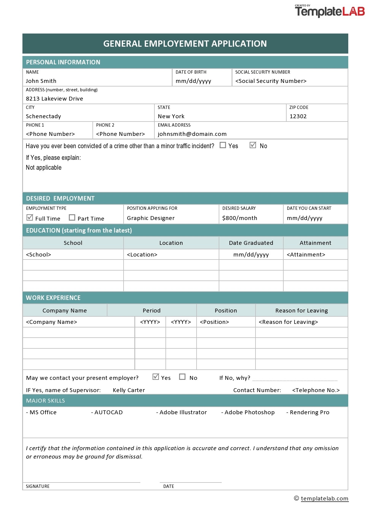50 Free Employment Job Application Form Templates Printable 