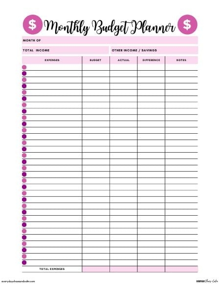6 Free Printable Monthly Budget Planner 6 Free Printable Monthly Budget Planner