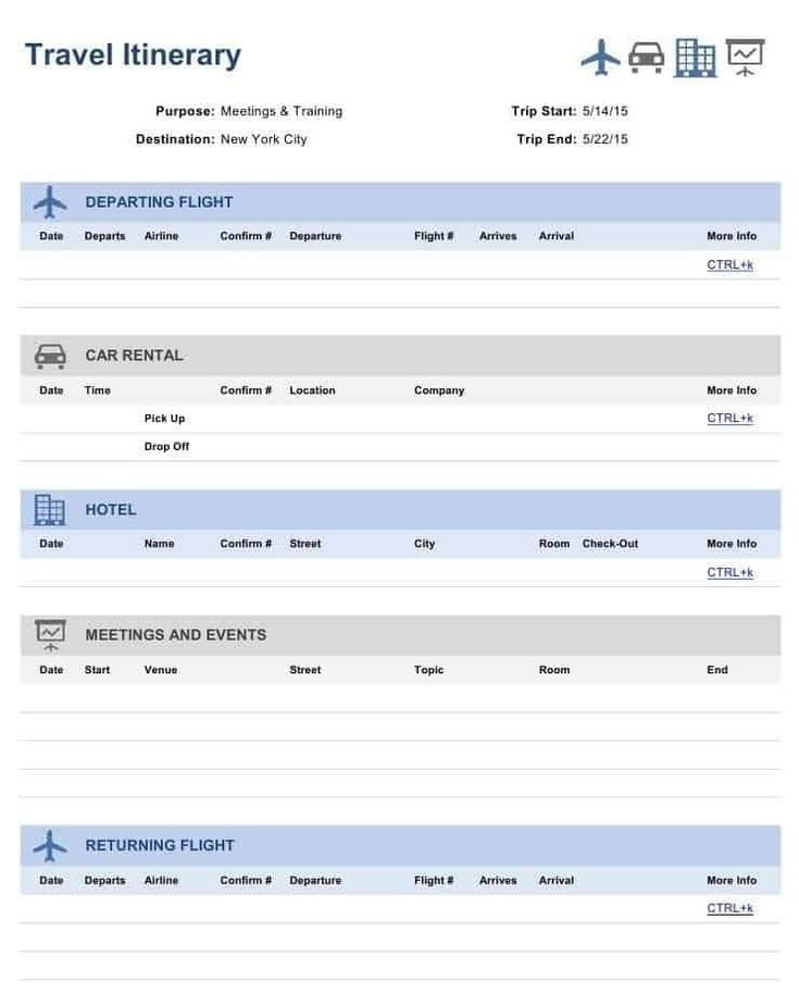 6 Travel Itinerary Templates Word Excel Templates With Blank Trip 