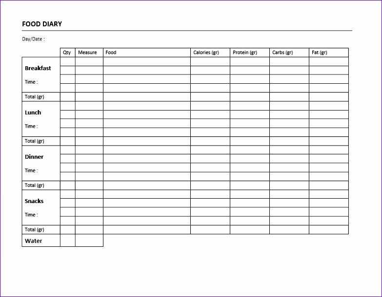 8 Food Log Template Excel Excel Templates Excel Templates