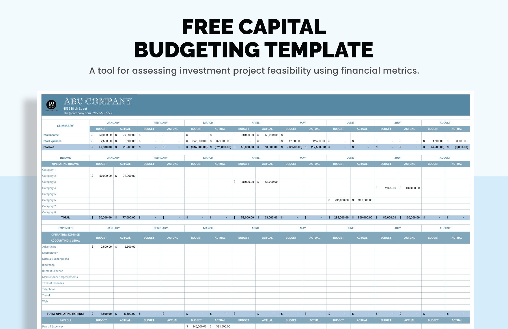 9 Capital Budgeting Excel Template Excel Templates 10 Call Report 