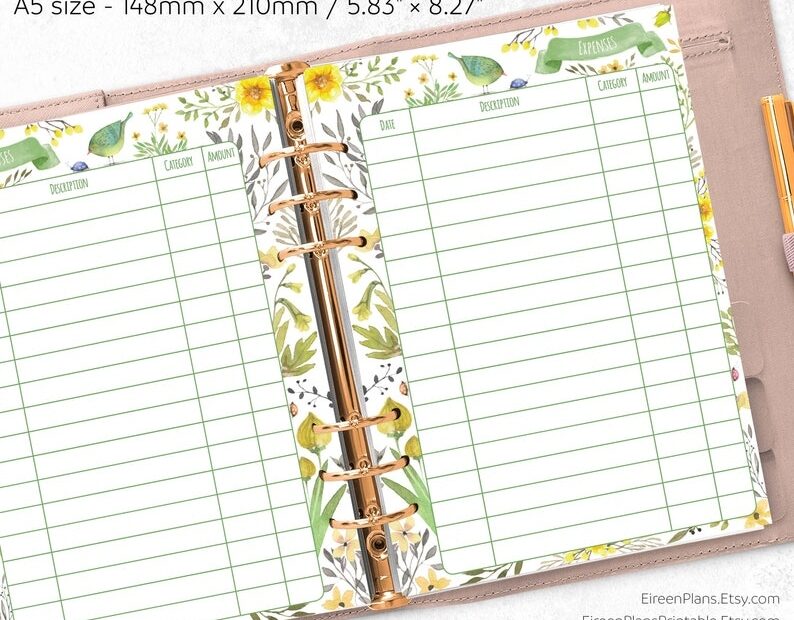 A5 Expense Tracker Printable Filofax A5 Printable Refills Etsy