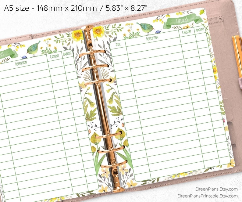 A5 Expense Tracker Printable Filofax A5 Printable Refills Etsy