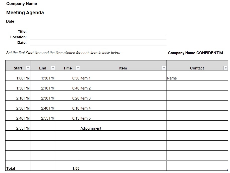 Adjustable Meeting Agenda Template In Excel Download xlsx 