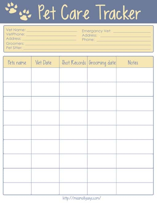 Animal Expense Tracker Printable Kotiskin