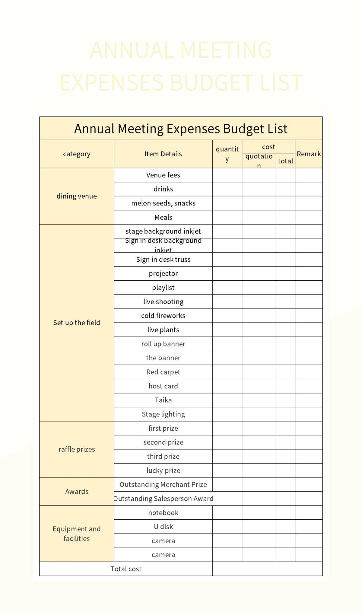 Annual Meeting Expenses Budget List Excel Template And Google Sheets 
