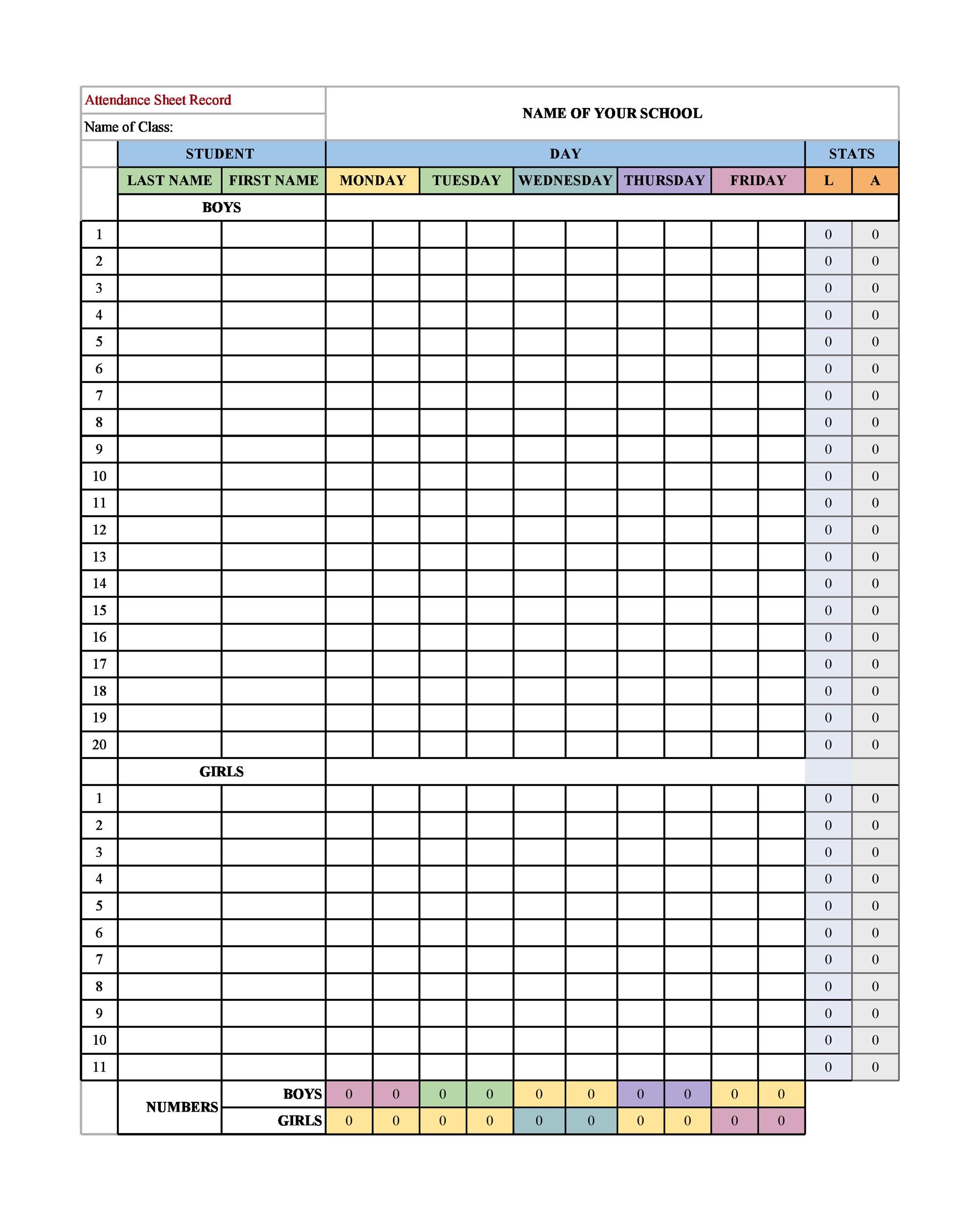 Attendance Sheet Excel Template