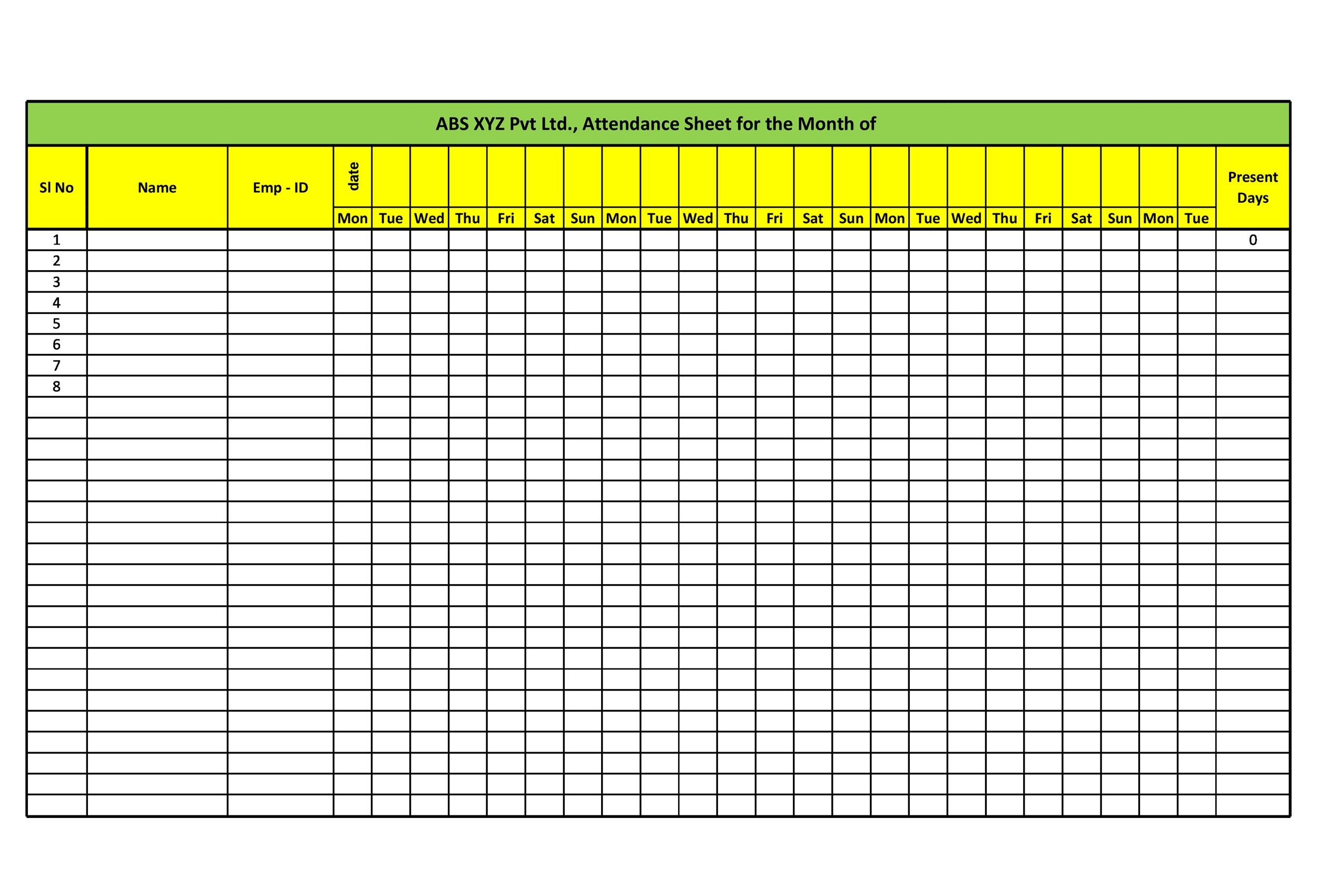 Attendance Sheet Excel Template