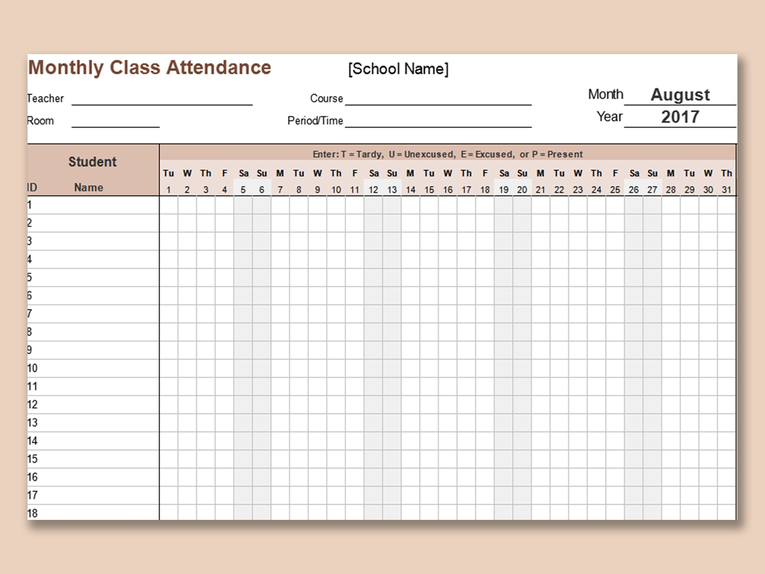 Attendance Sheet Excel Template