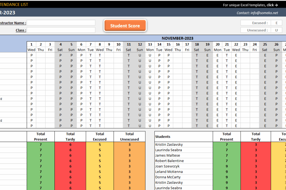 Attendance Sheet Template In Excel Free Download