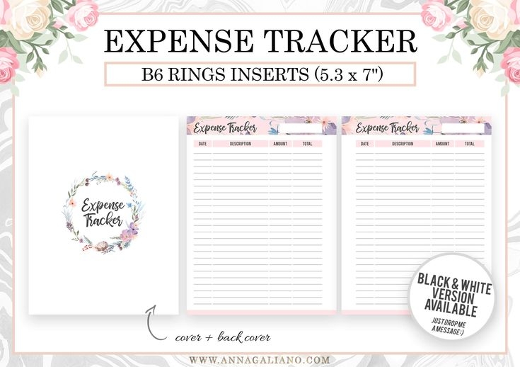 B6 Rings Inserts Expense Tracker Printable Monthly Expense Tracker 