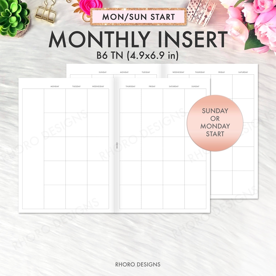 B6 TN Inserts B6 TN Printable Inserts B6 TN Monthly B6 Monthly 