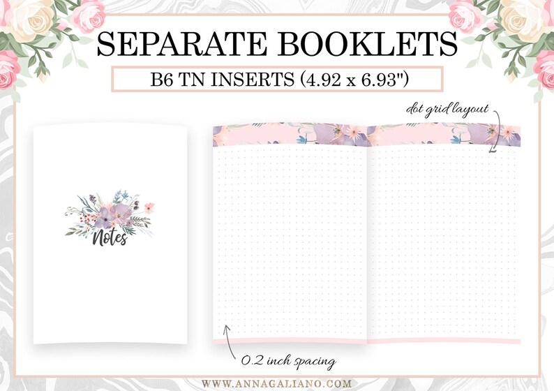 B6 TN Inserts Printable Travelers Notebook Inserts B6 Dot Grid 