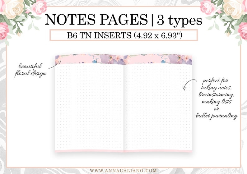 B6 TN Inserts Printable Travelers Notebook Inserts B6 Dot Grid 