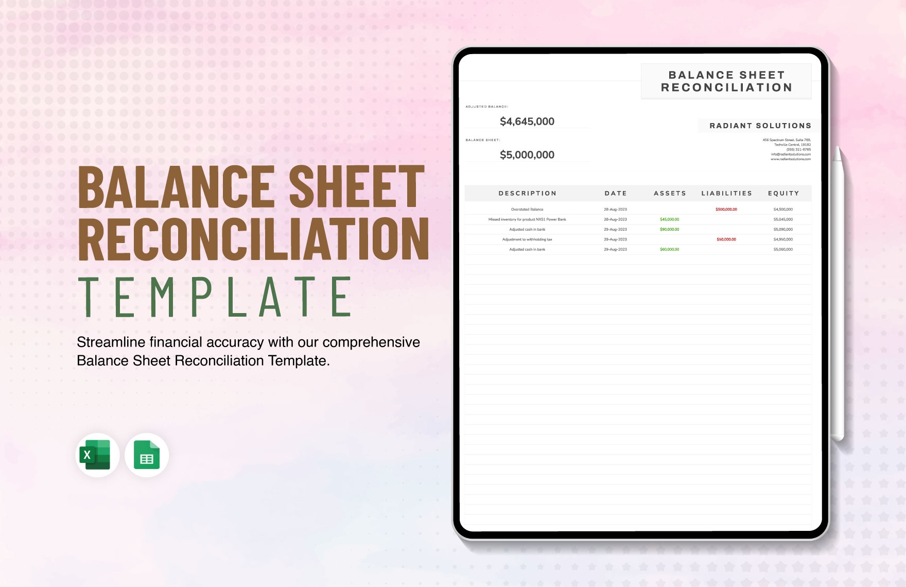 Balance Sheet Reconciliation Template In Excel Google Sheets 