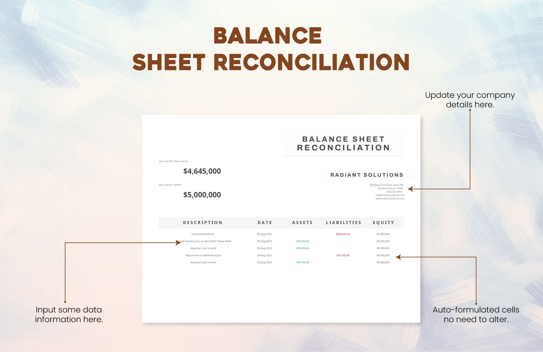Balance Sheet Reconciliation Template In Excel Google Sheets 