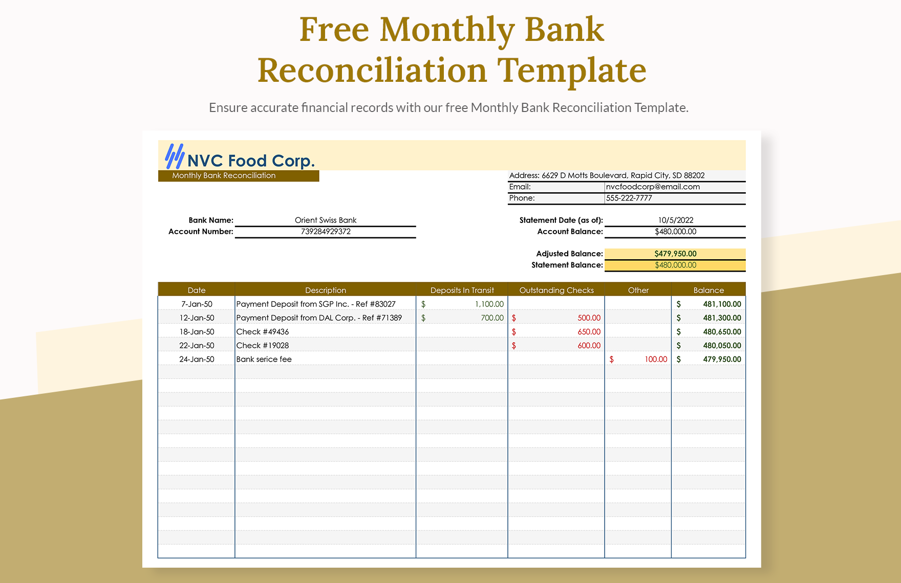 Bank Reconciliation Excel Template
