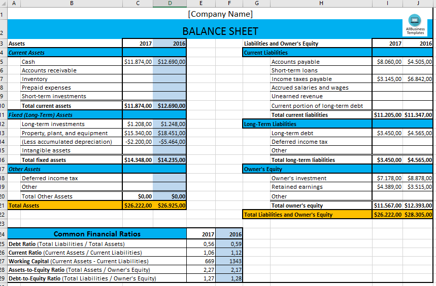Basic Excel Balance Sheet Template