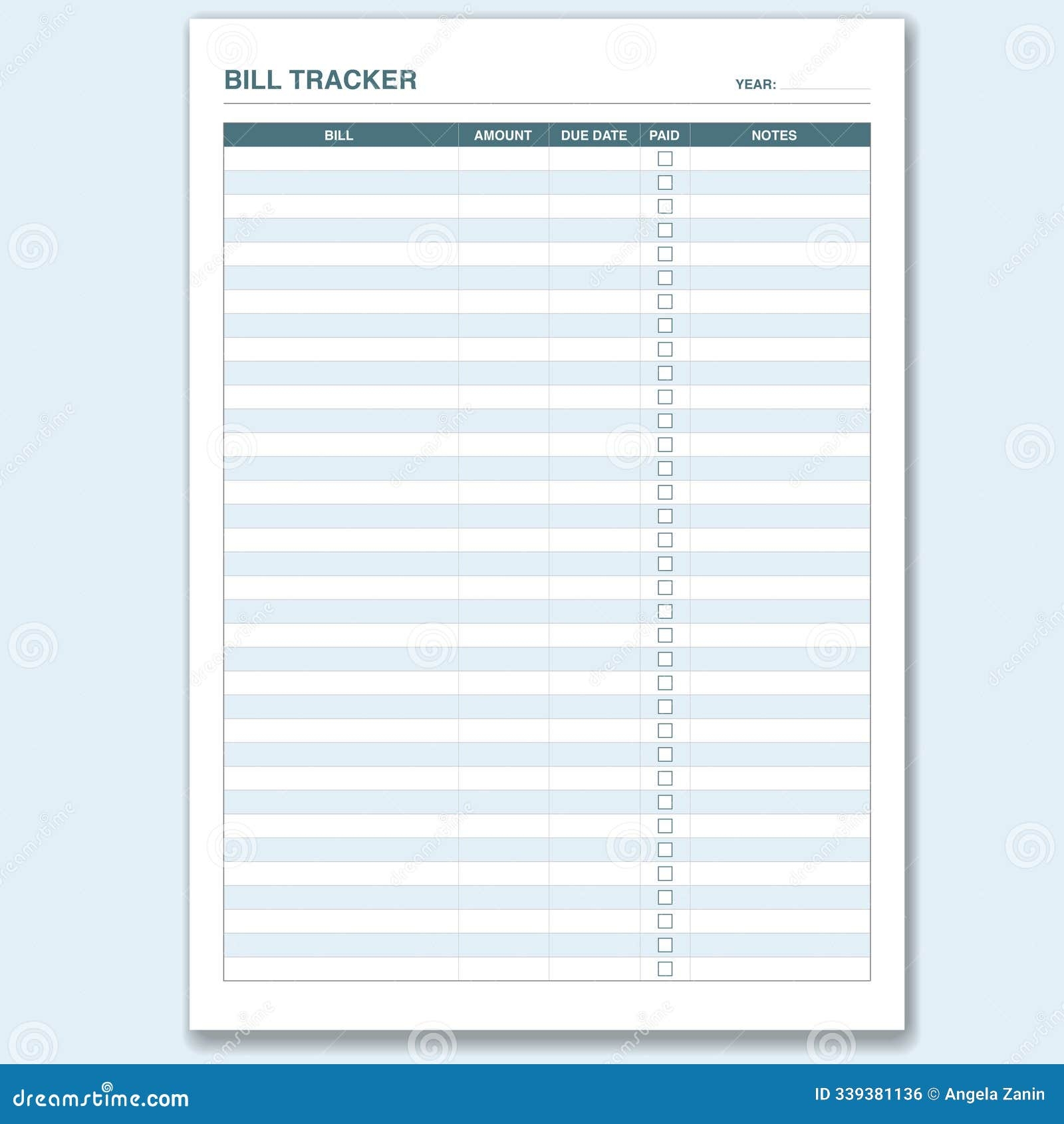 Bill Tracker Expenses Planner Printable Template Vector Illustration 