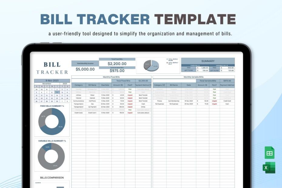 Bill Tracker Templates In Excel Google Sheets Download Template
