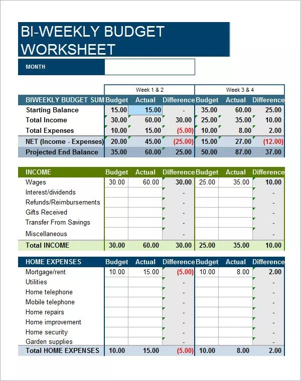 Biweekly Budget Template Excel Dev onallcylinders