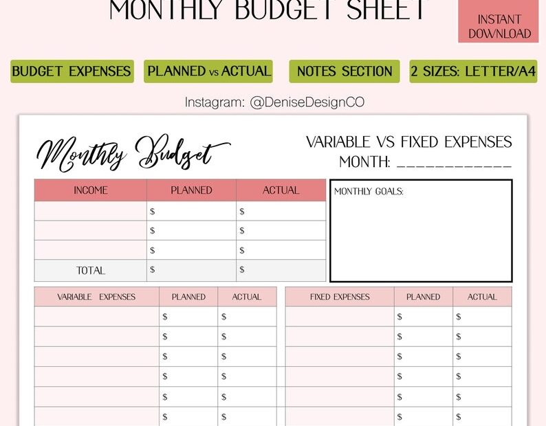 Budget Fixed And Variable Expenses Worksheet Budgeting Worksheets