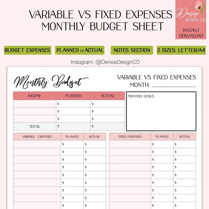 Budget Fixed And Variable Expenses Worksheet Budgeting Worksheets