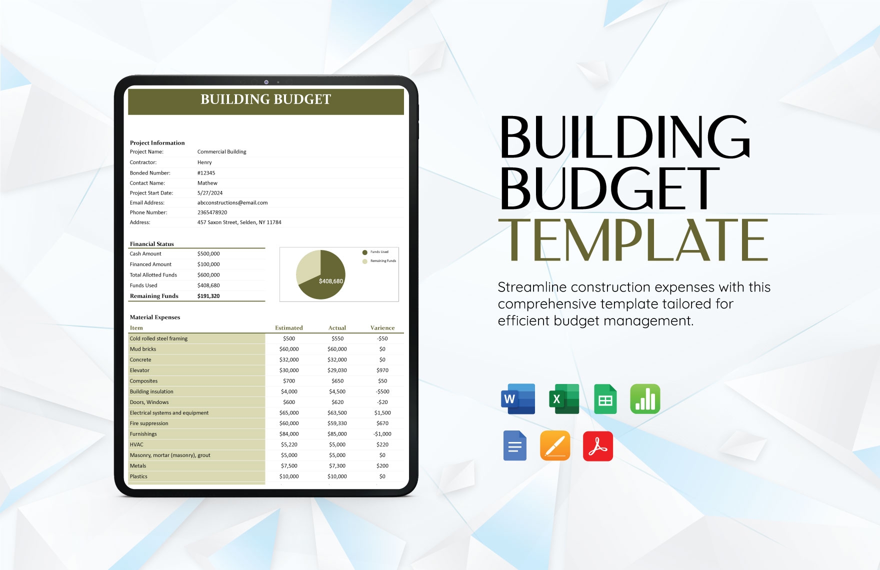 Building Budget Template In Google Docs Excel Word Google Sheets 