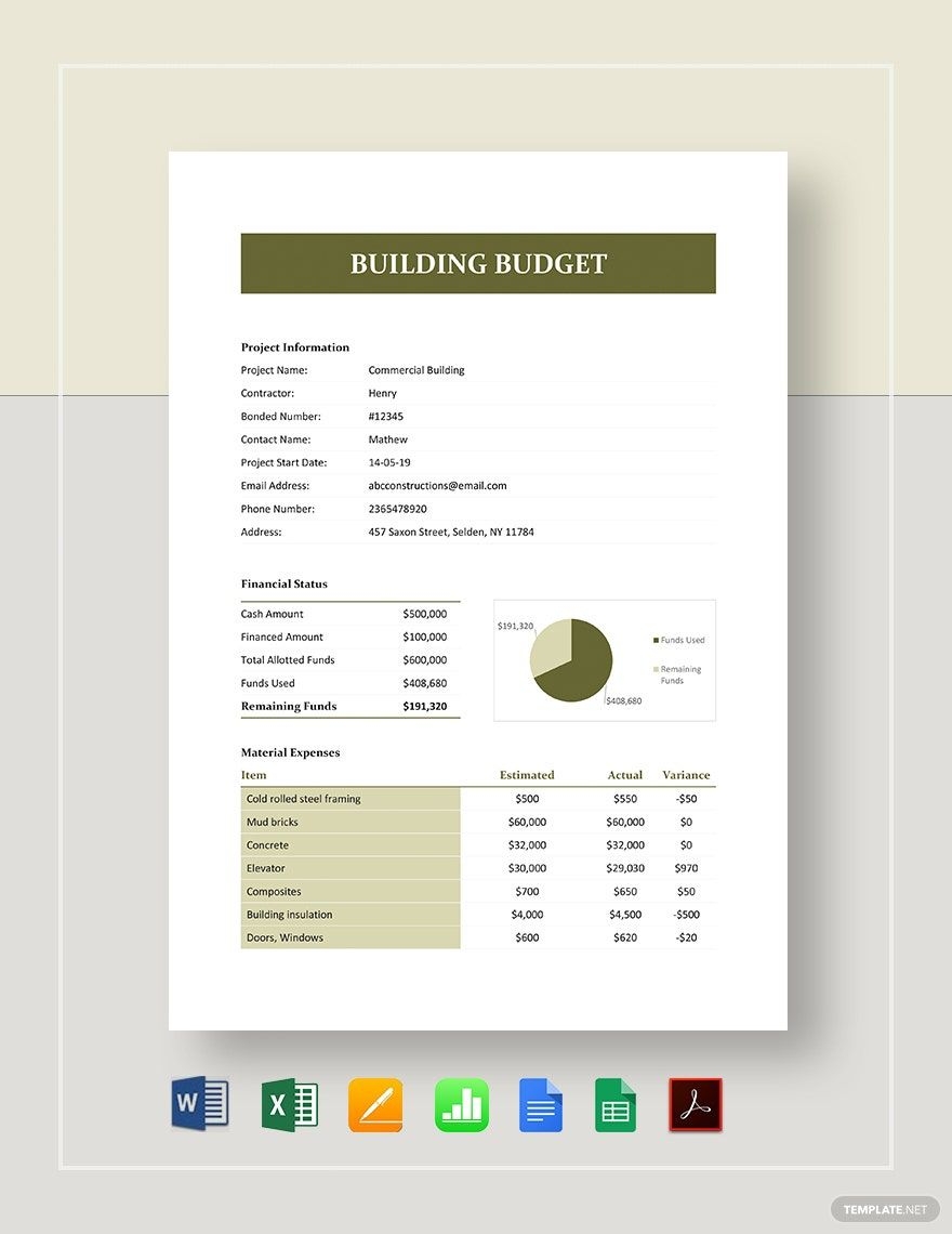 Building Budget Template In Google Docs Excel Word Google Sheets 