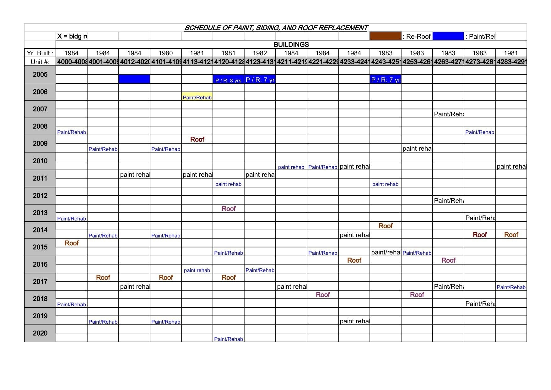 Building Maintenance Schedule Template Excel