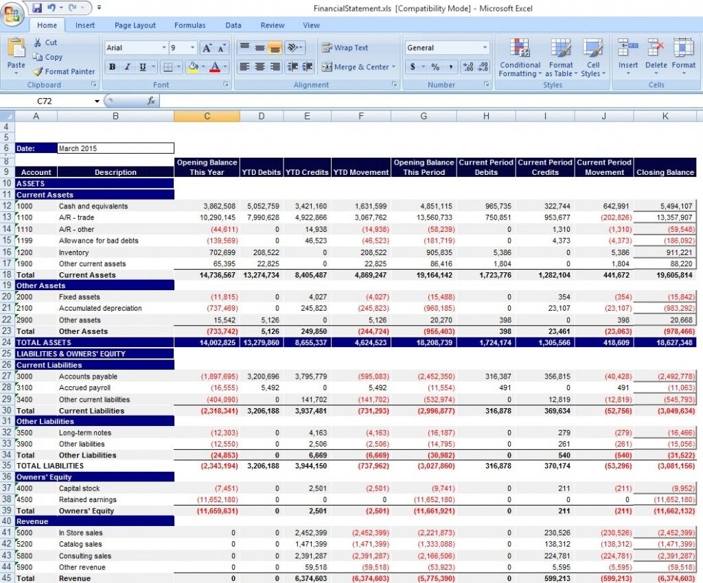 Business Financial Statement Template Excel