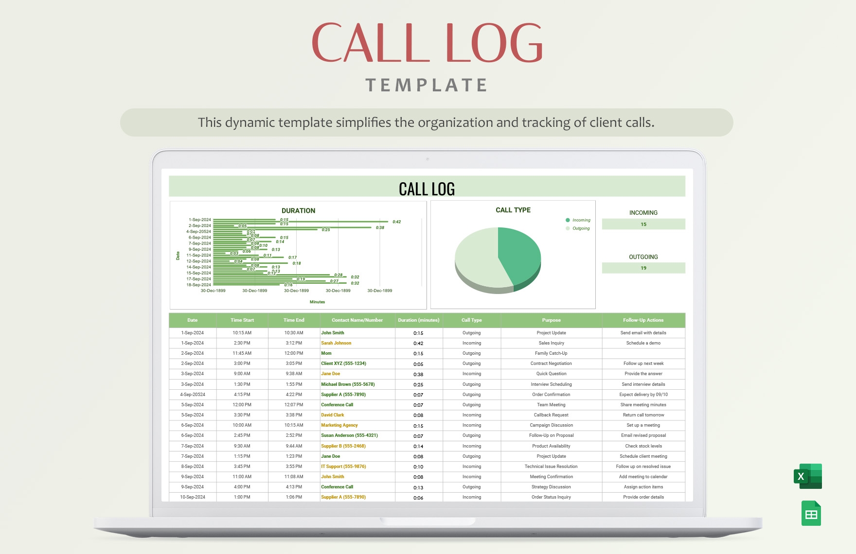 Call Log Sheet Templates In Excel FREE Download Template