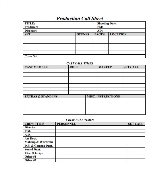 Call Sheet Template 25 Free Word PDF Documents Download 