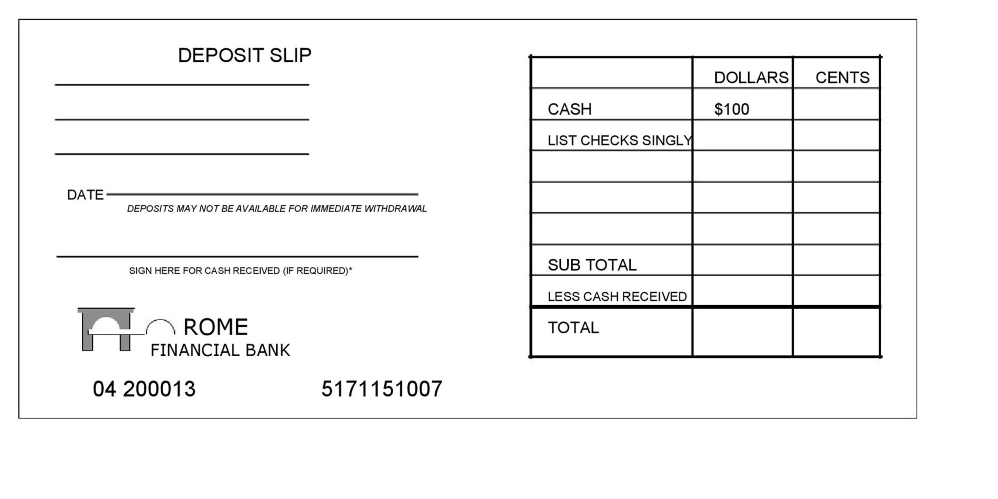 Cash Deposit Ticket Template Example Templateral