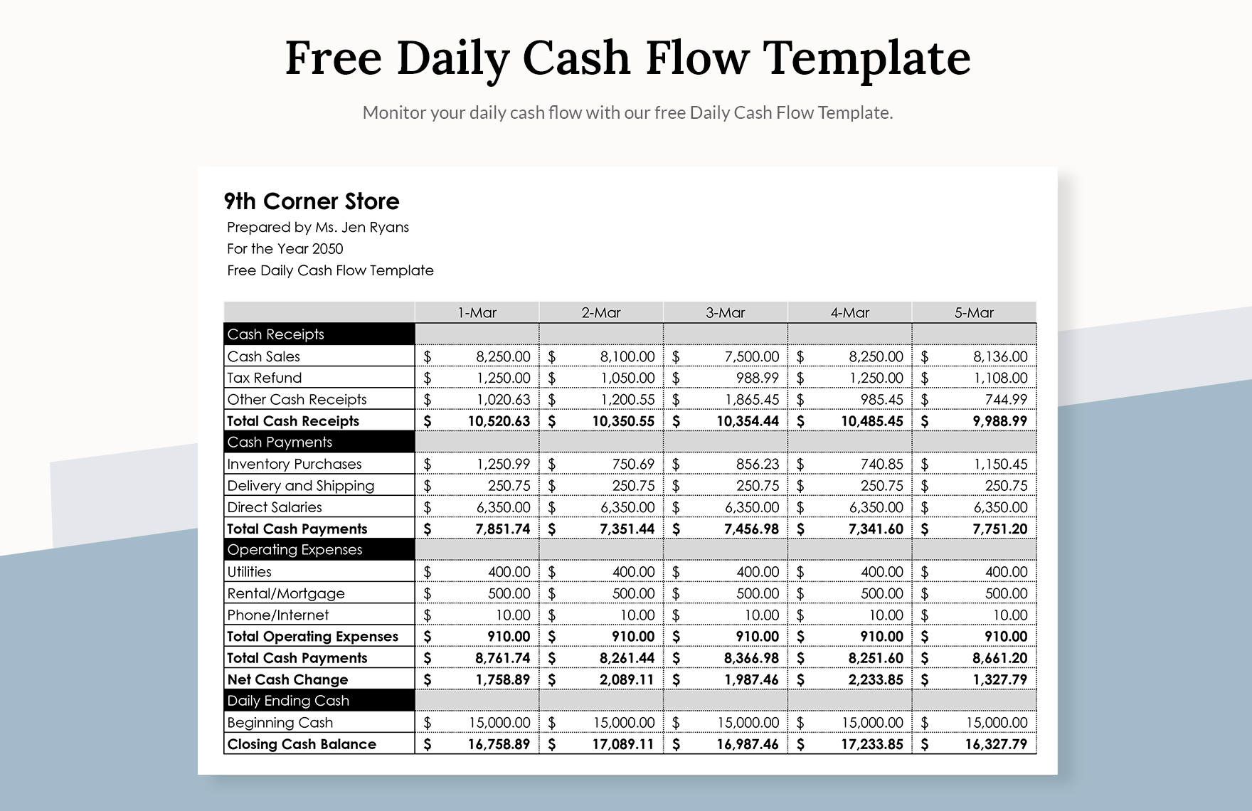 Cash Flow Template In Excel FREE Download Template