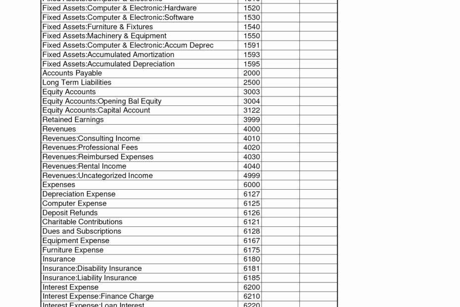 Chart Of Accounts Template Excel Accounts Template For Small Inside