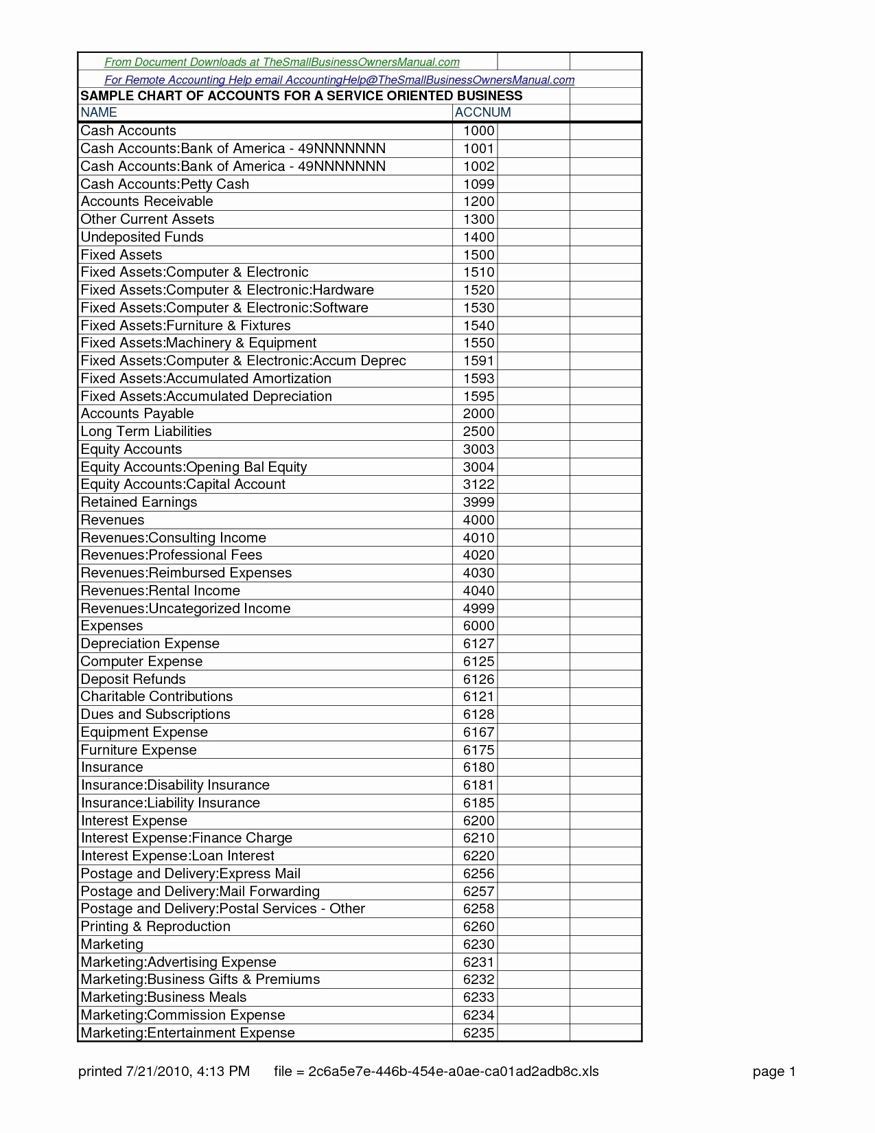Chart Of Accounts Template Excel Accounts Template For Small Inside 
