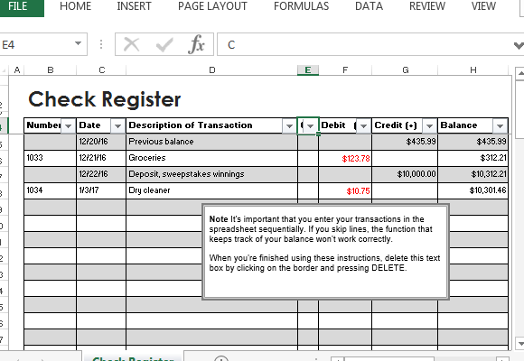 Check Register Template For Excel
