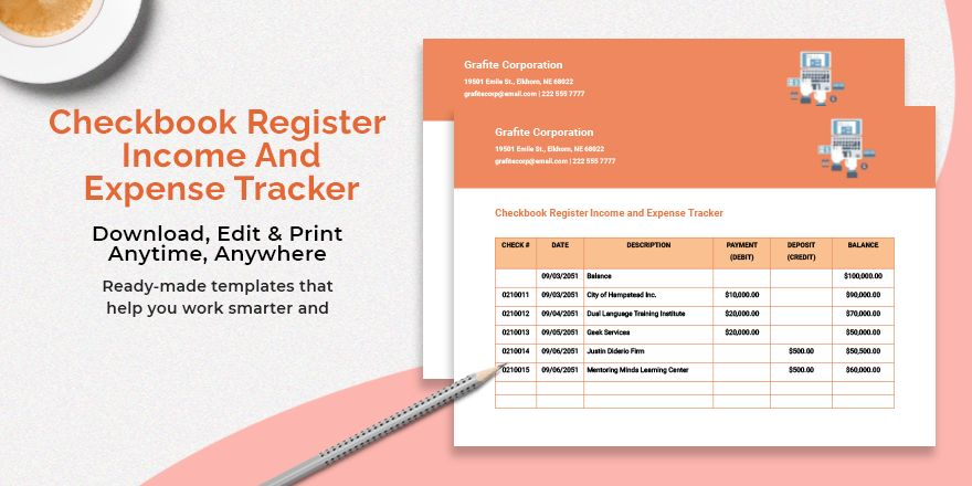 Checkbook Register Income And Expense Tracker Template In Word Google 