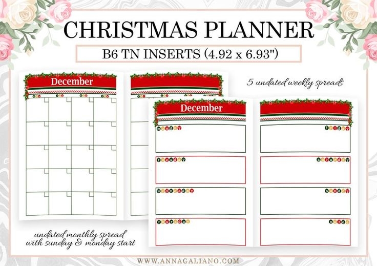 Christmas Planner Printable B6 TN Christmas Inserts B6 TN Inserts