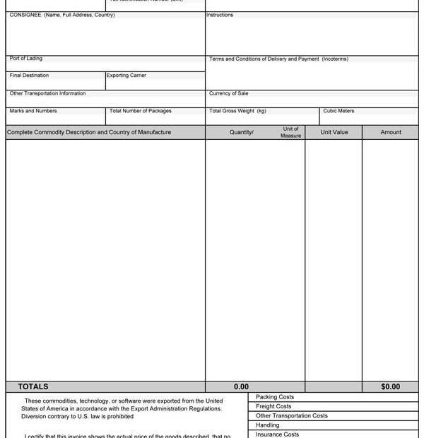 Commercial Invoice Excel Template